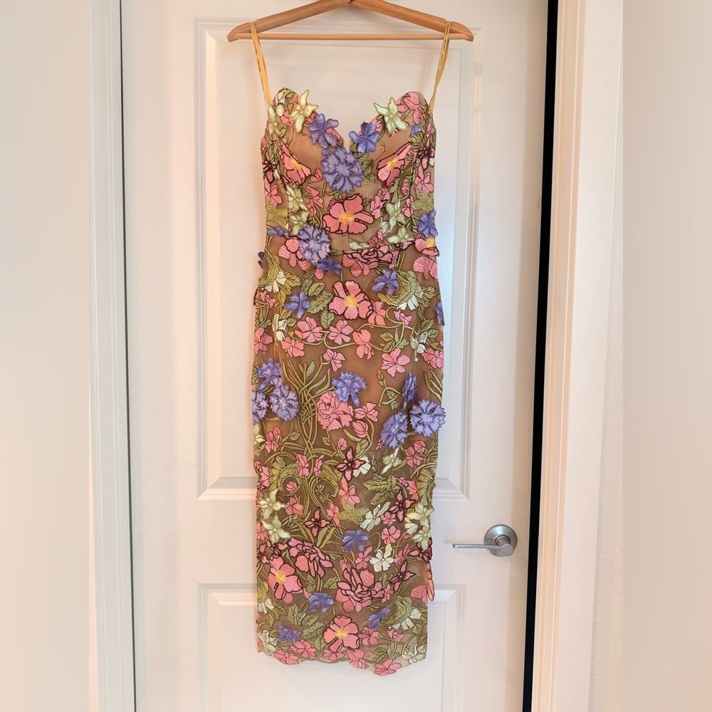 Bronx and Banco Strapless Floral Dress in Pink, Purple, Green - Picture 6 of 13